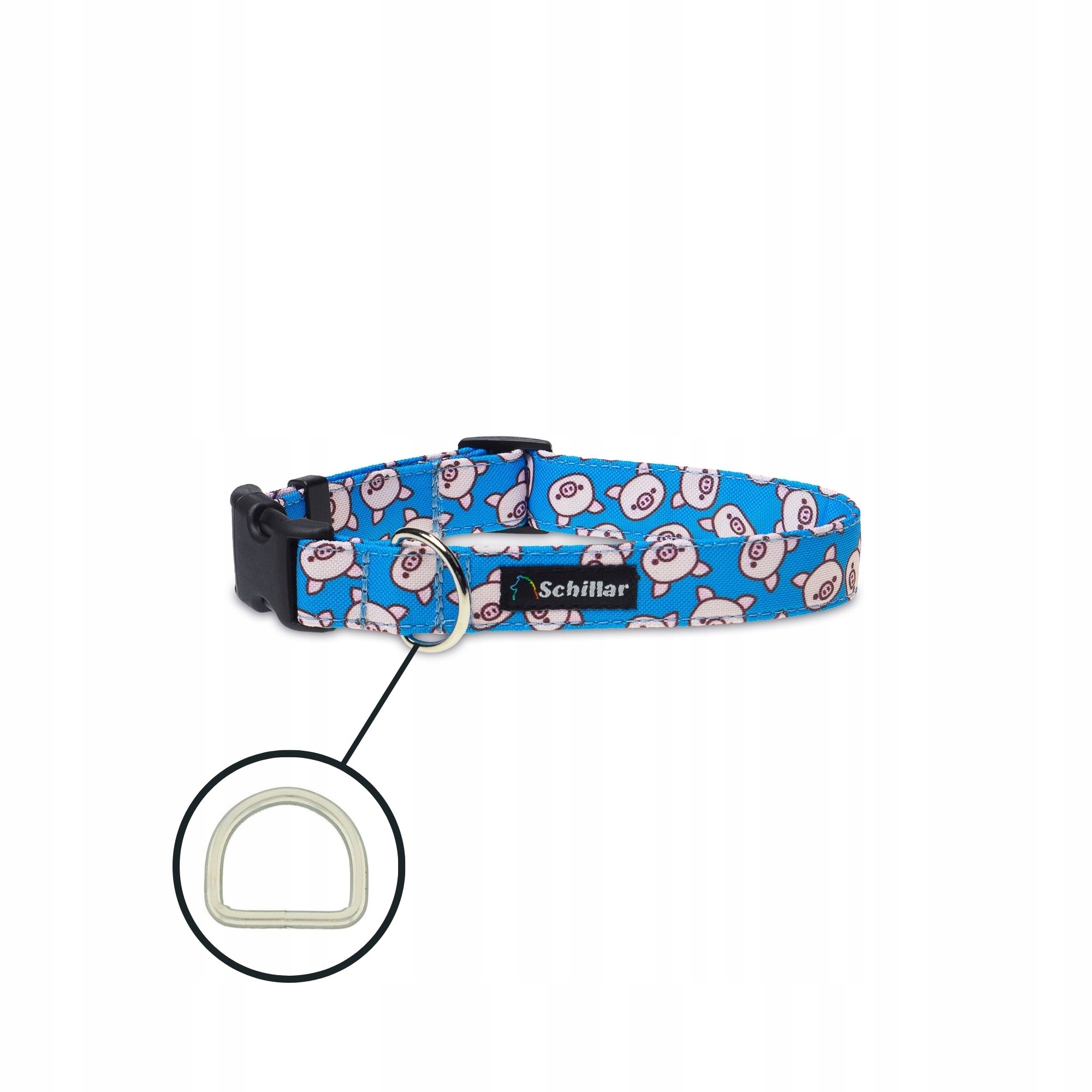 Levně Obojek na sponu pro velkého psa barevné prasátko modré L XL 40-60 cm