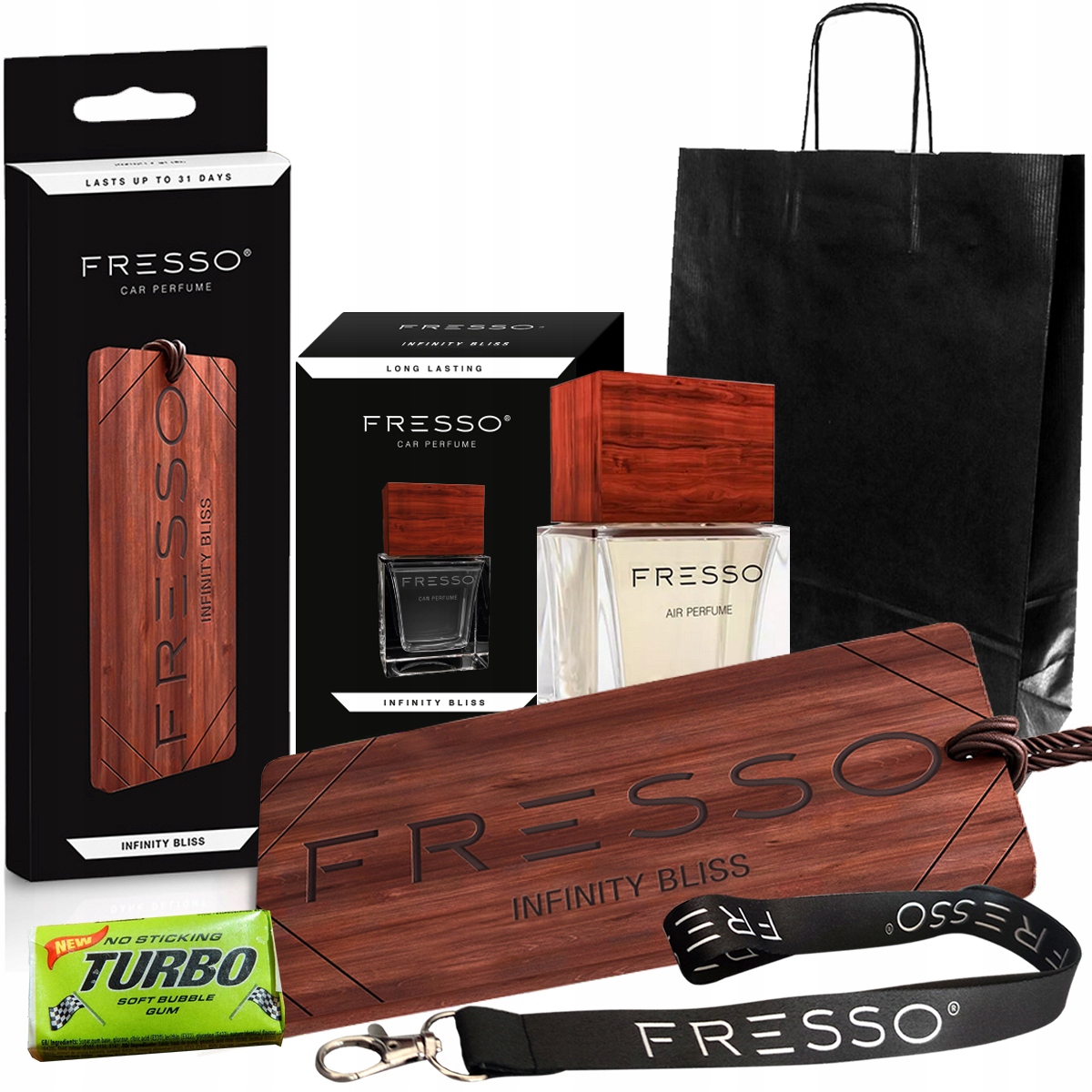 Zestaw Fresso Perfumy i Drewniana Zawieszka Infinity Bliss z torbą