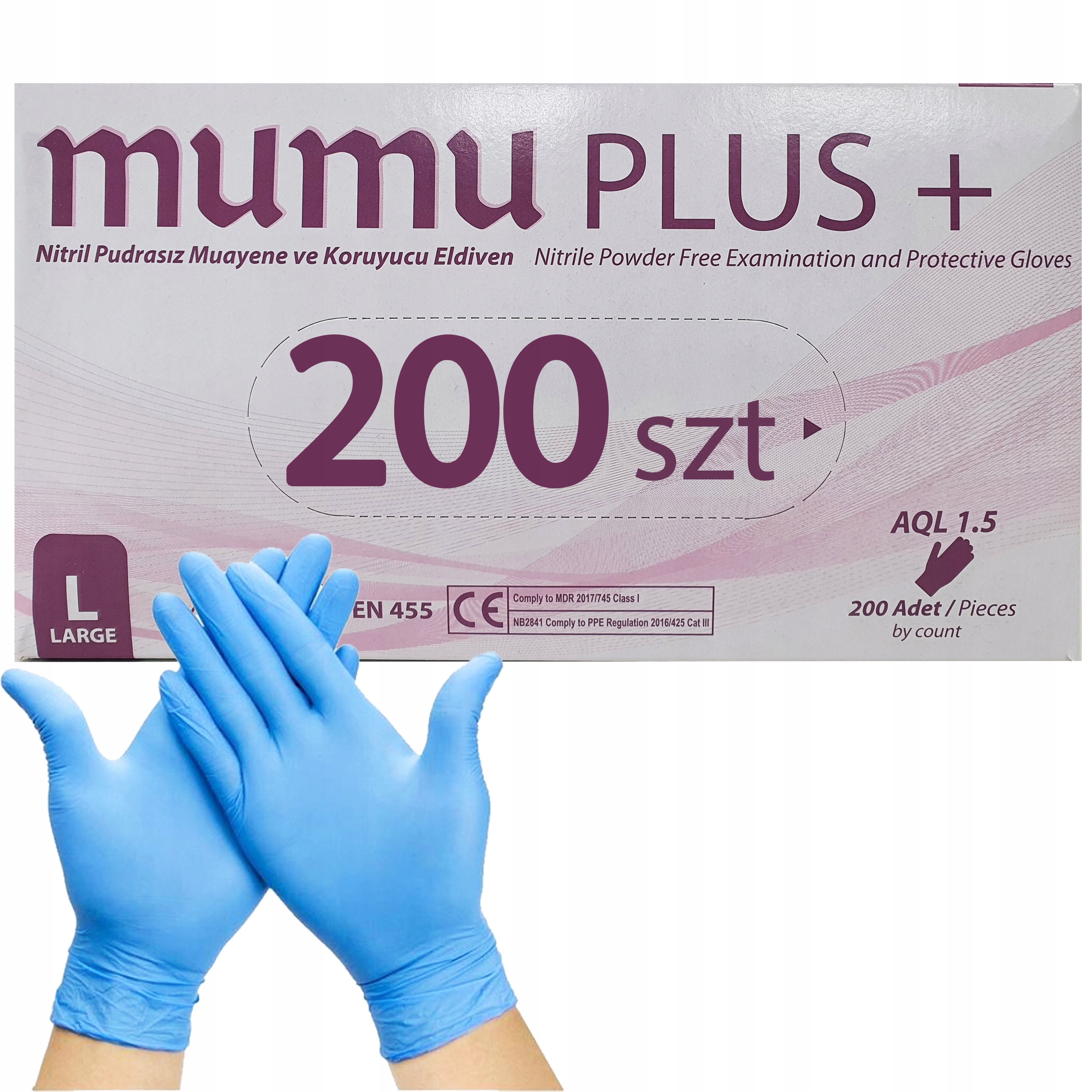 

Rękawiczki Nitrylowe Bezpudrowe blue L 200 sztuk