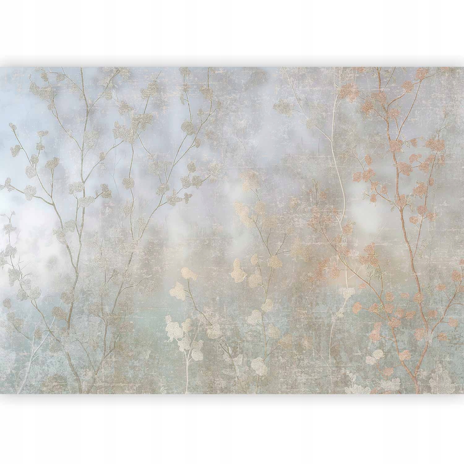Fototapeta Premium Beton Listki Gałązki Kwiaty Boho Natura Vintage 500x350