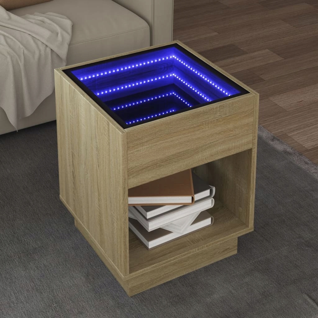 Kávový stolík s Led Infinity, dub sonoma, 40x40x50 cm
