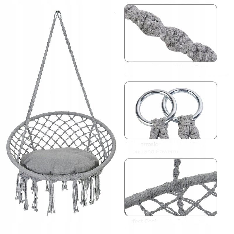 FOTEL WISZĄCY HUŚTAWKA OGRODOWA BOCIANIE GNIAZDO Z PODUSZKĄ SZARY Waga produktu z opakowaniem jednostkowym 2 kg