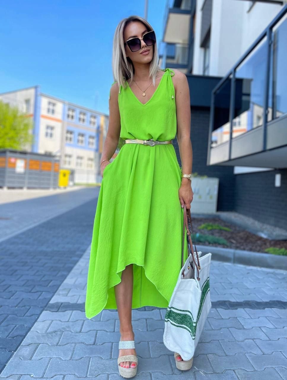 Šaty na léto Boho Maxi Kapsy Prodyšná Limetka Pasuje na S-m-l