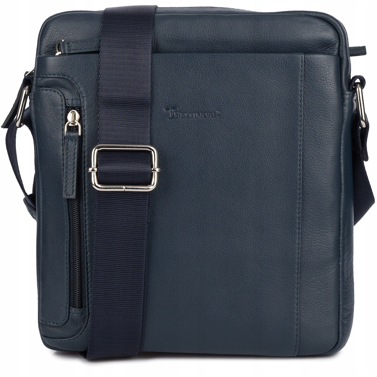Pánská kožená taška přes rameno v modré barvě Beltimore, prémiová reportáž