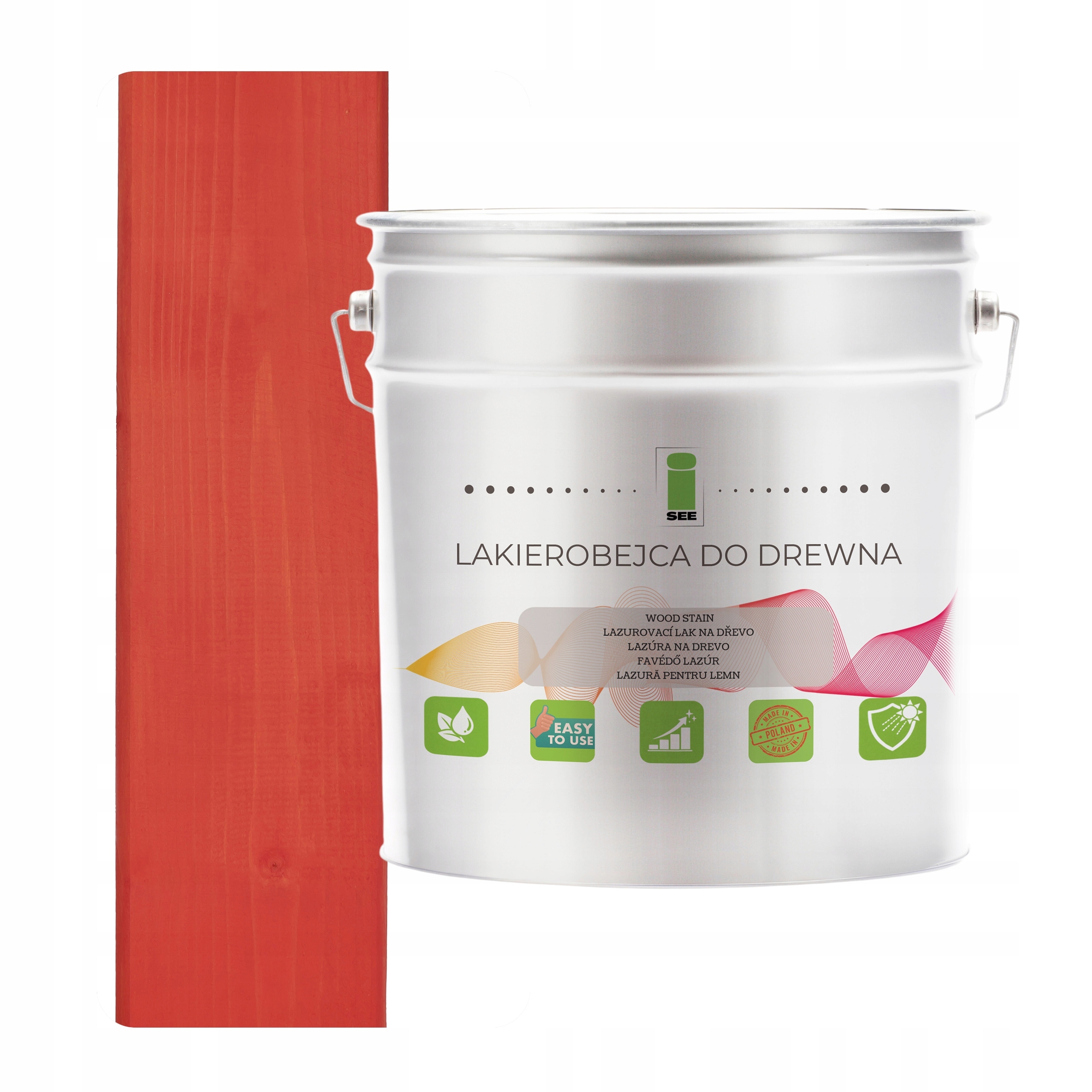 Lak na dřevo červený hydrofobní bez zápachu, satén 3v1 5L D150