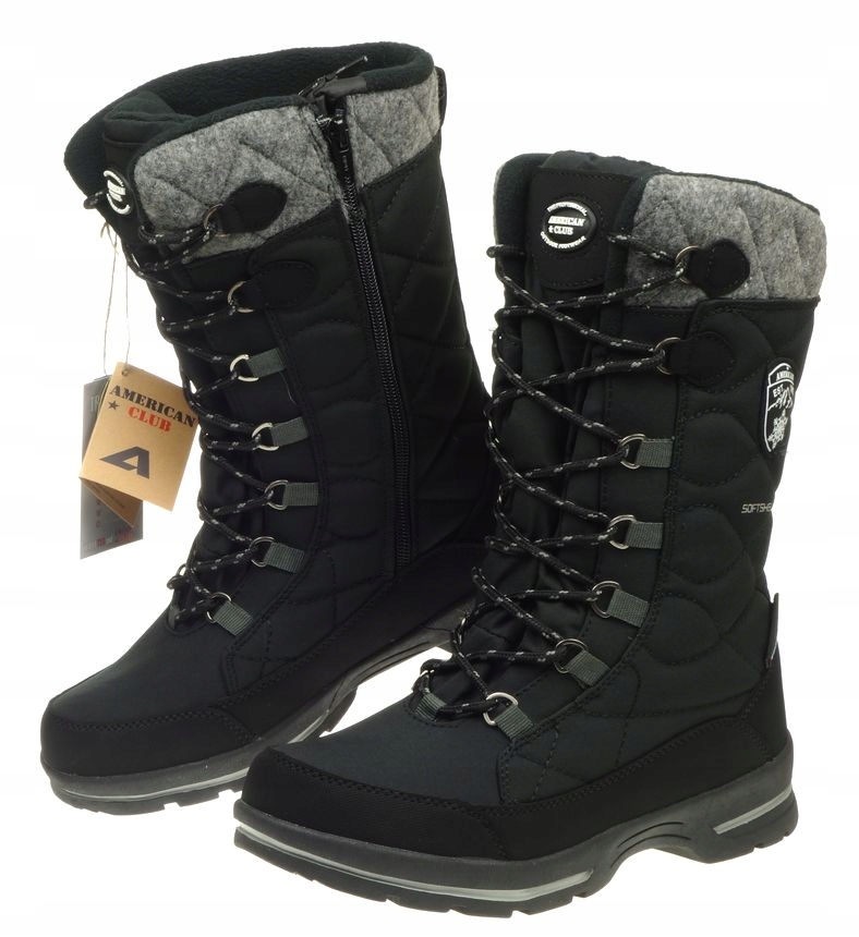 Wysokie Śniegowce Damskie AMERICAN CLUB SN09 Buty Zimowe SOFTSHELL Suwak 37 Marka American Club