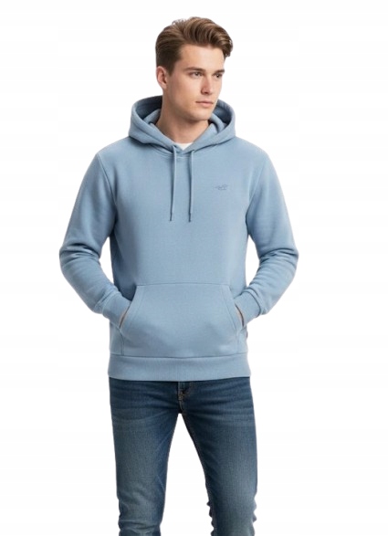 mikina s kapucí Abercrombie Hollister XL klokanka, modrá