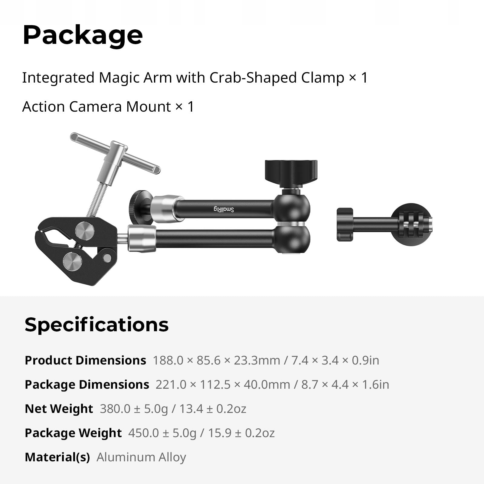 SMALLRIG 5605 Ramię Magic Clamp Uchwyt Do GoPro DJI Insta360 1 4 Cala — miniatura 8