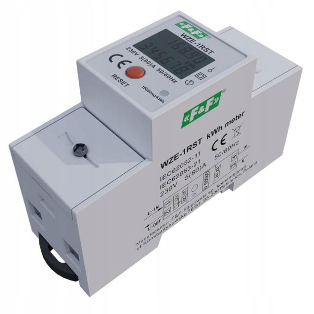 Měřič Aktivní Energie 1MOD 1FÁZ. 230V 5-40A TS-35 Impulsní S Resetem F&f