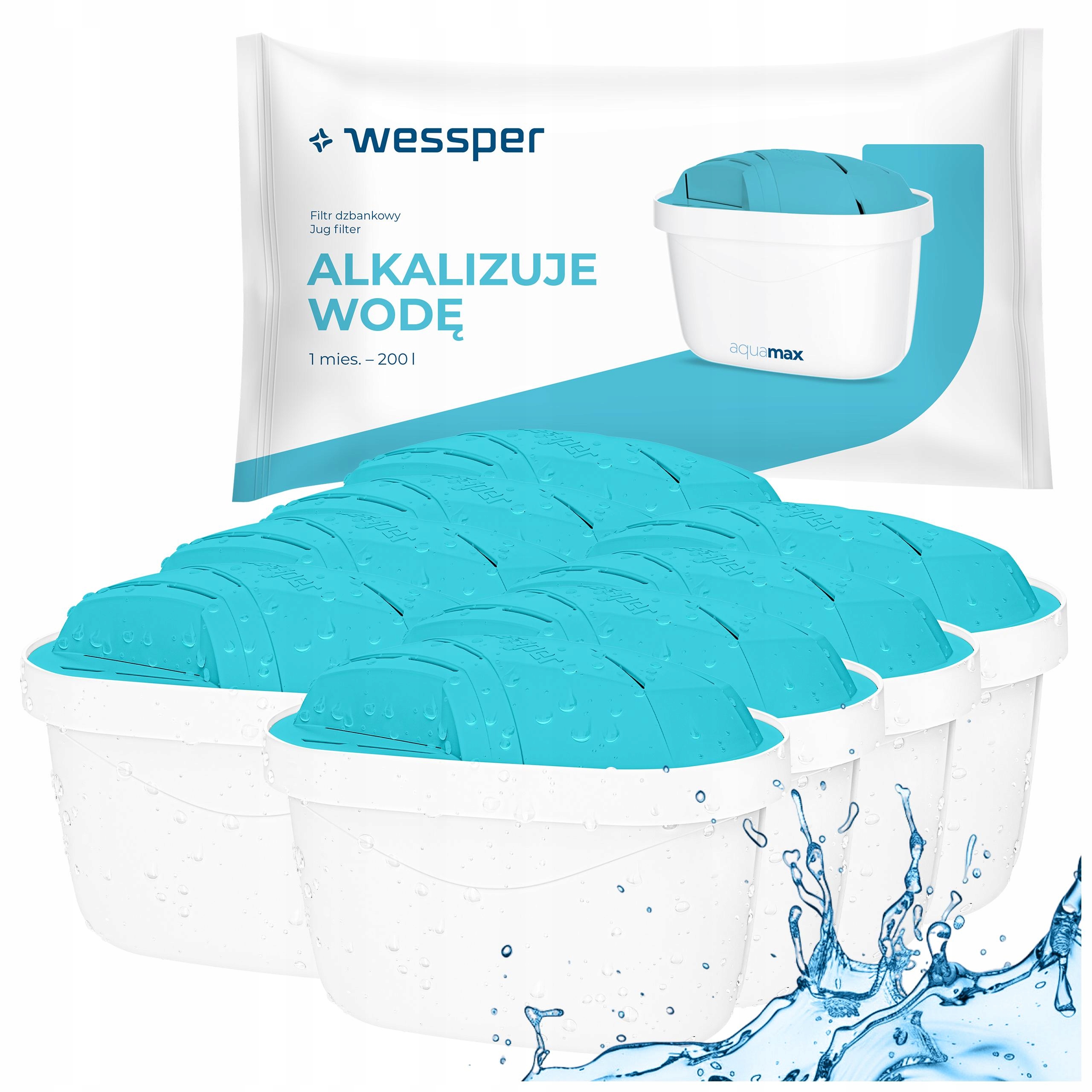 Filtry do skleněné filtrační konvice Wessper – náplně Aquamax alkaline 8x