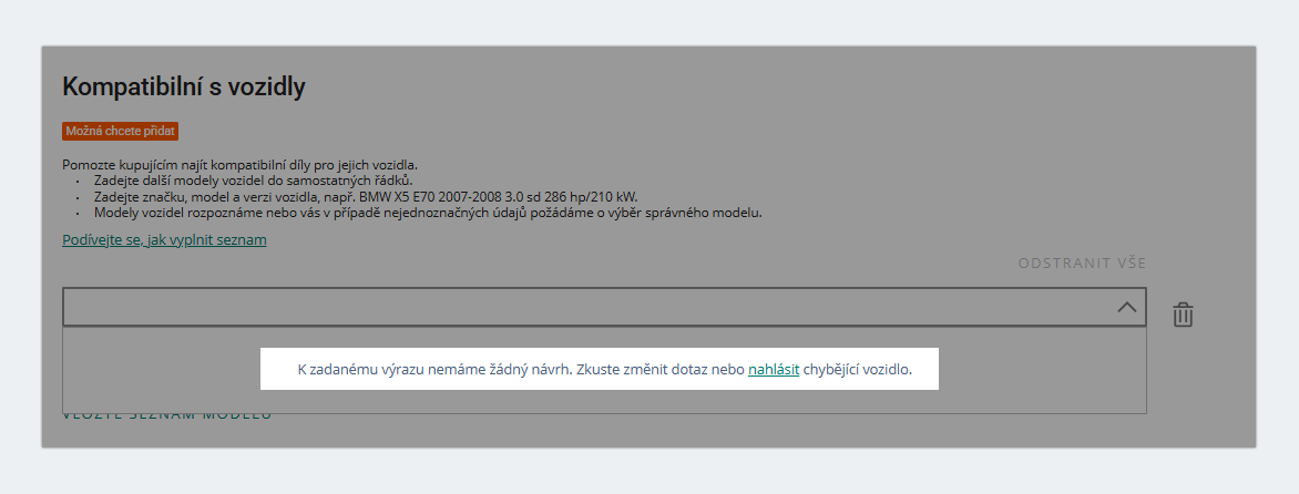 kompatibilni s chybi vozidlo