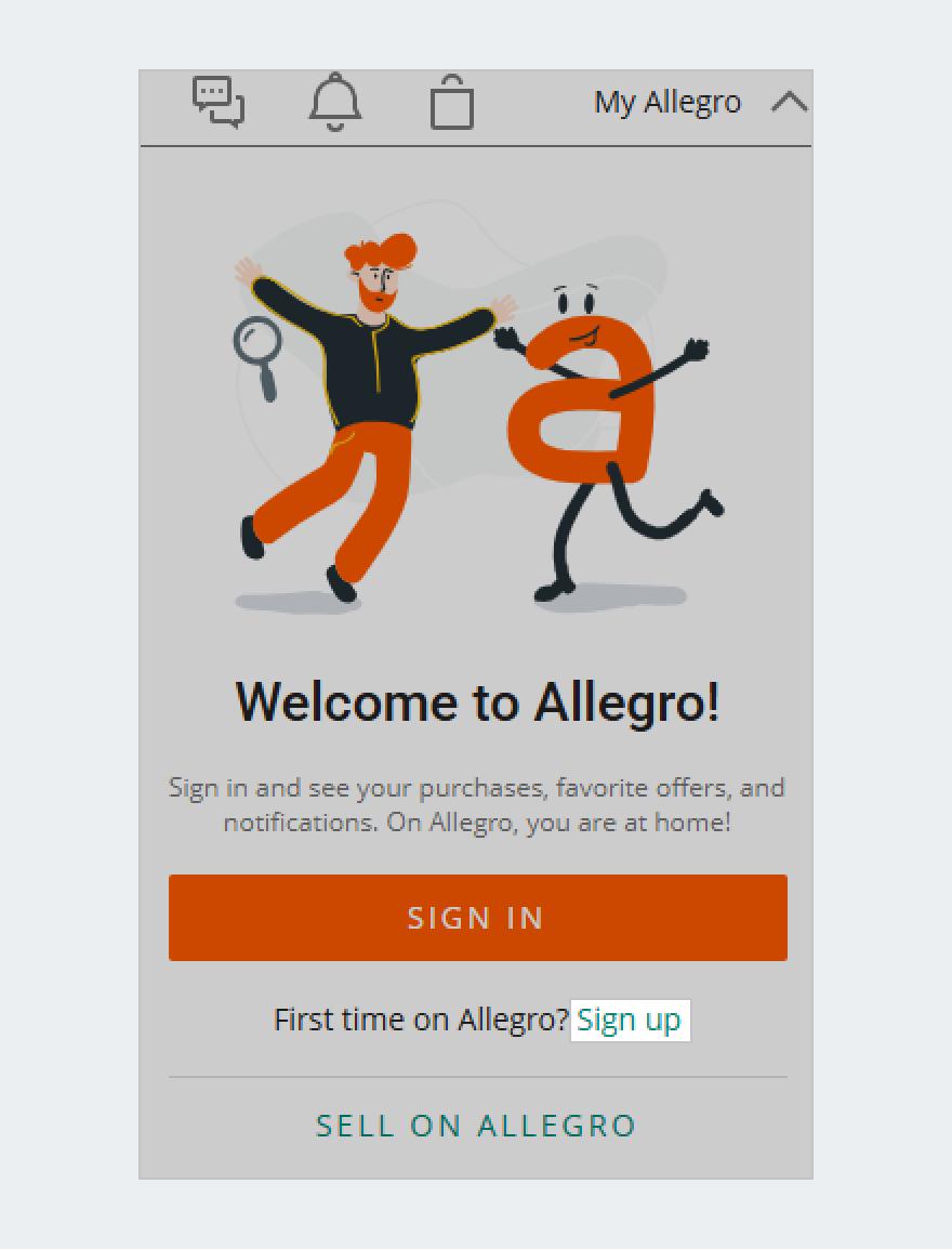 sign up option highlighted in my allegro1