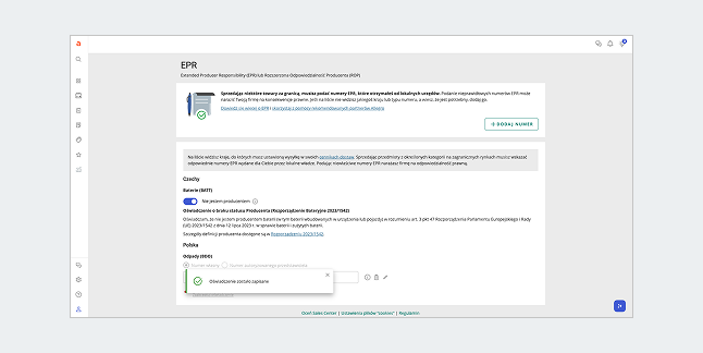 Zrzut ekranu - dodawanie oświadczenia Nie jestem producentem