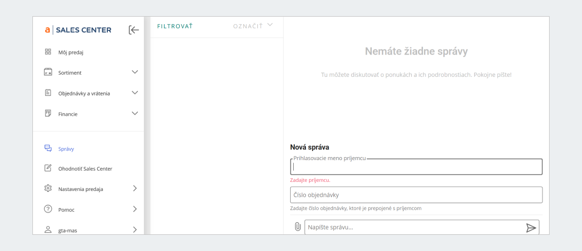 Centrum správ v Sales Center