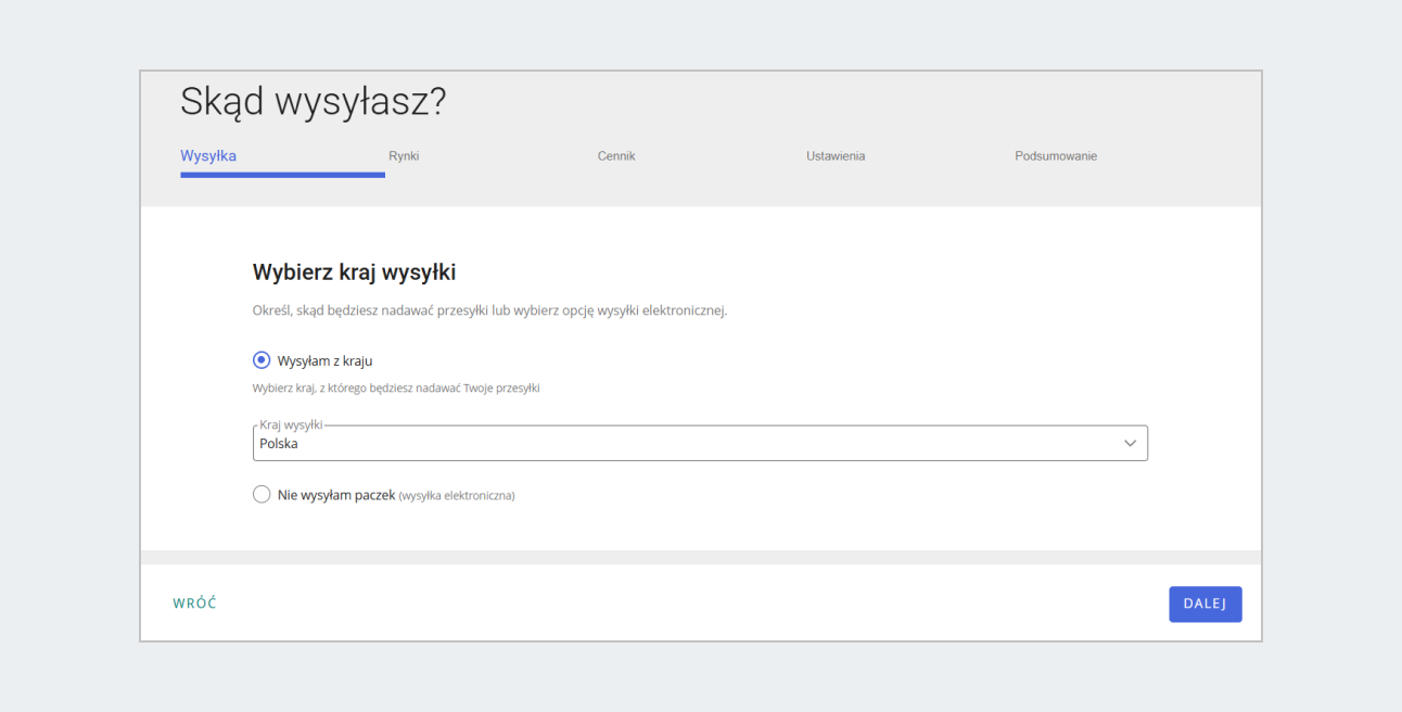 zrzut ekranu główny widok cennika wysyłka