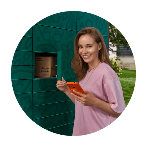 Allegro Smart Locker, teal exterior, durable composite material, holds package.