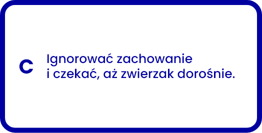 Pet care sign, blue background, text in Polish, instruction.