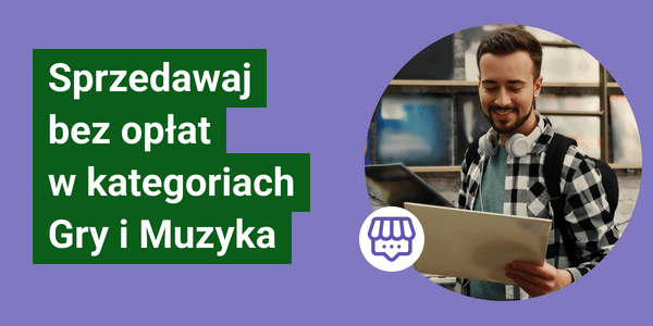 Seller platform, purple background, plaid shirt, laptop screen.