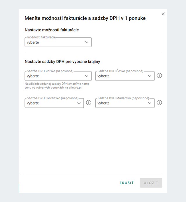 sadzba DPH pre vybranú krajinu