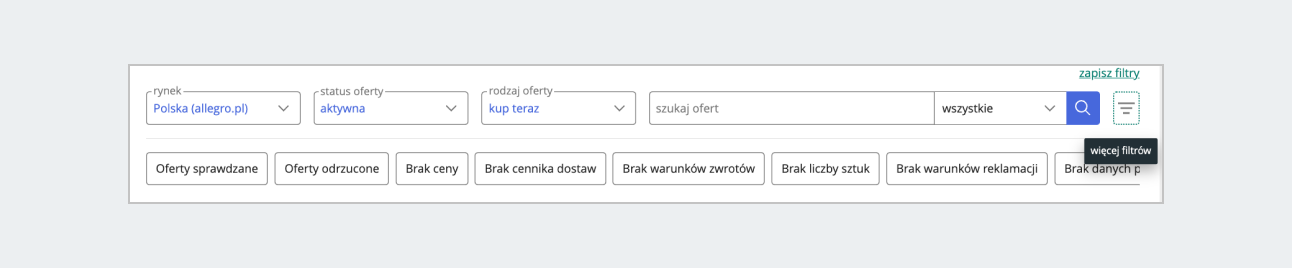 zrzut ekranu: filtry widoczne w zakładce Mój asortyment
