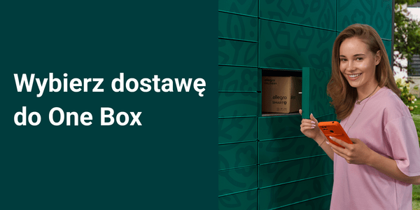 One Box delivery kiosk, teal color, metal material, touchscreen display.