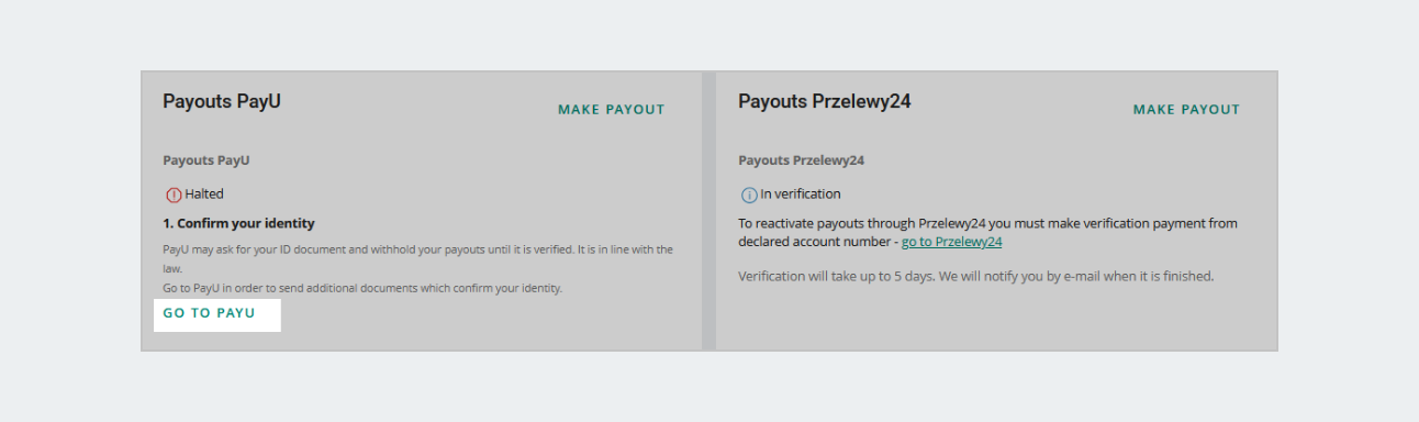 Go to PayU button