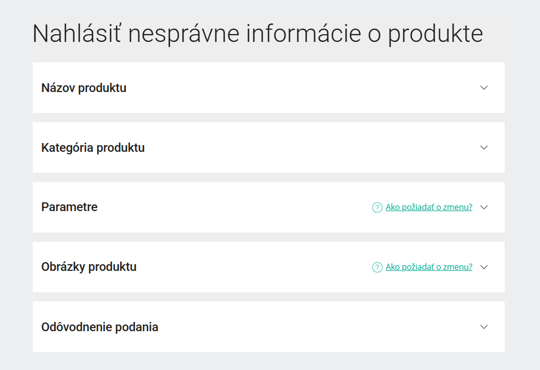 Nahlásiť nesprávne informácie o produkte