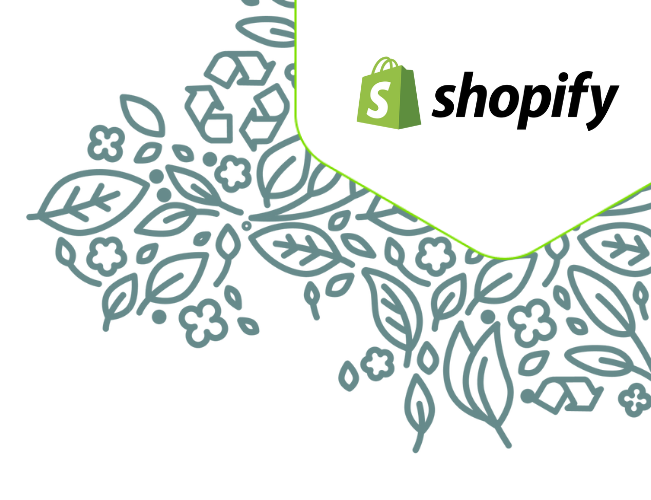 Shopify logo, green and white floral design, digital platform.