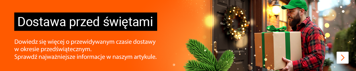 Grafika świąteczna z napisem Dostawa przed świętami