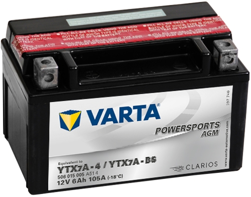 Akumulator Motocyklowy Varta Agm YTX7A-BS YTX7A-4 12V 6Ah 105A Nowy Model