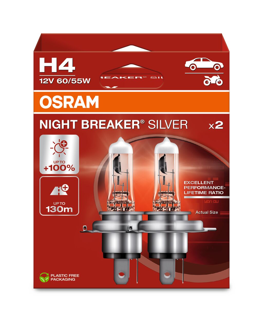 Żarówki samochodowe Osram Night Breaker Silver H4 60/55W +100% 2szt.