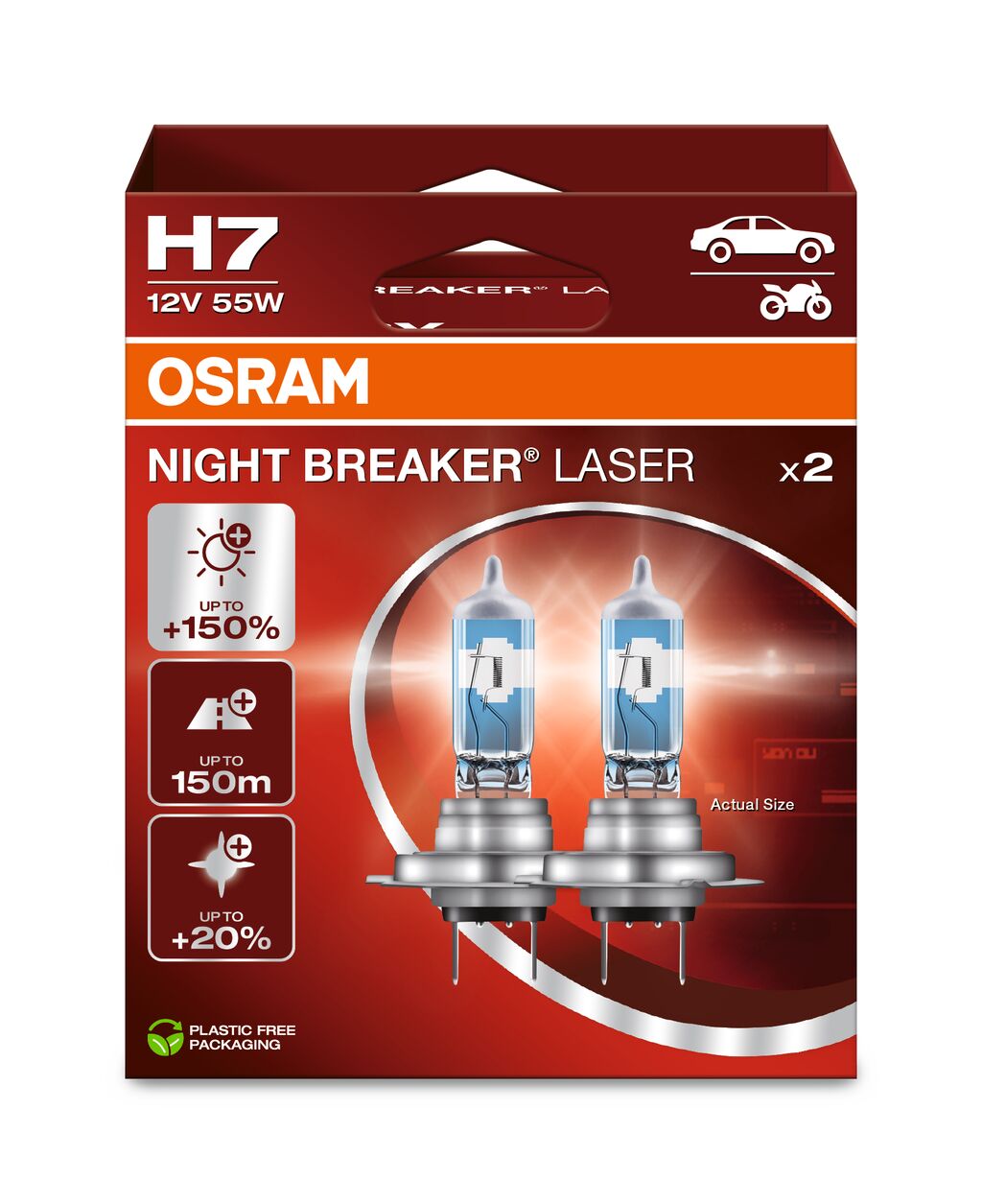 Лампы Osram Night Breaker Laser 150% H7 55 Вт 2 шт.