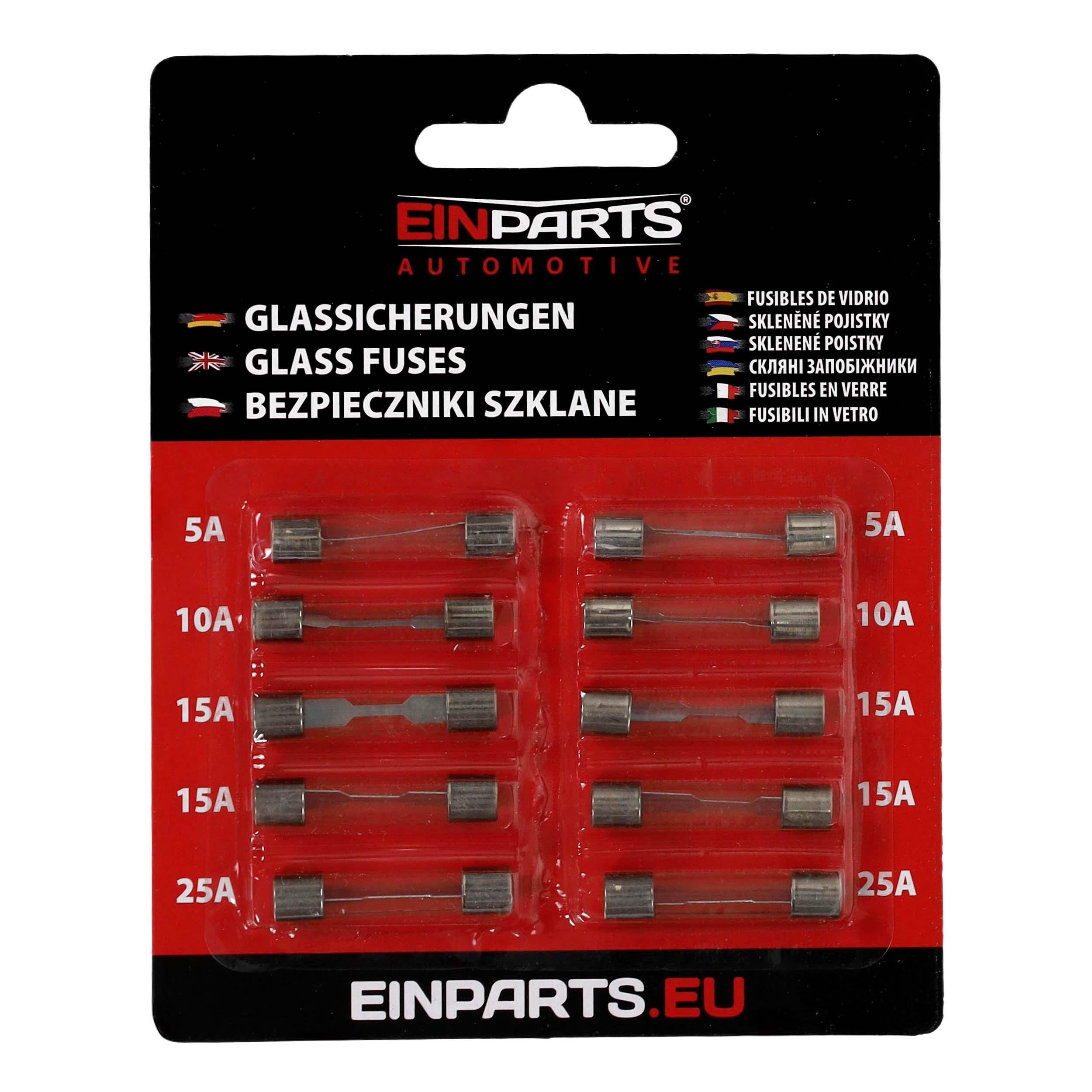 10x Bezpieczniki szklane cylindryczne 6×30 mm 250V Einparts