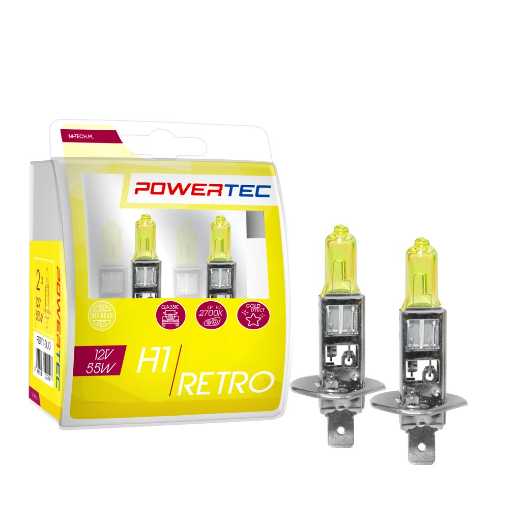 Żarówki halogenowe M-Tech H1 Retro 55W 12V żółte do zabytkowych aut Gold