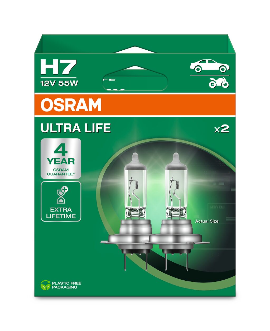 Osram żarówki Ultra Life H7 12V 55W dłuższa żywotność, 2 szt.