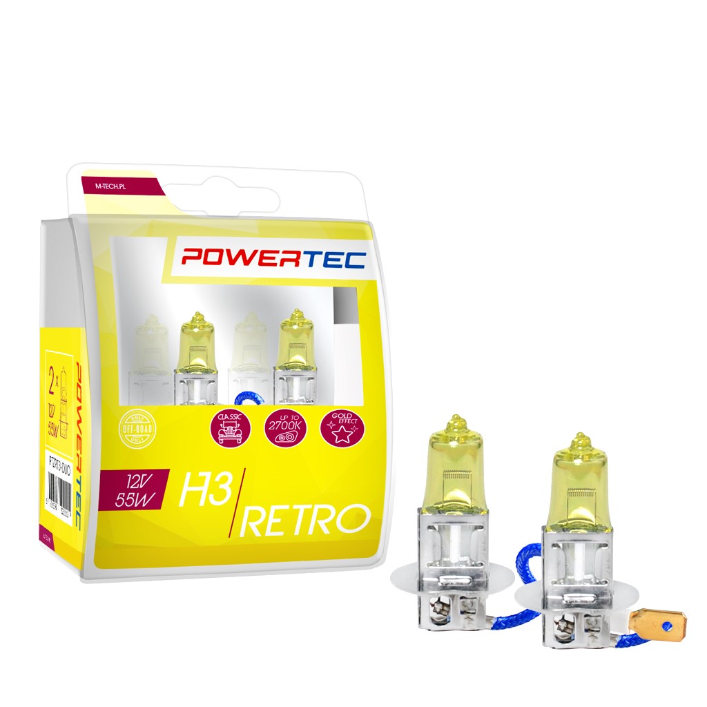 Żarówki halogenowe M-Tech H3 Retro 55W 12V żółte do zabytkowych aut Gold