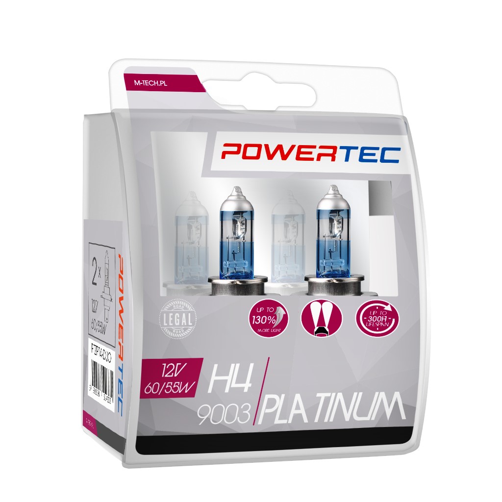 Żarówki Powertec Platinum H4 12V Duo +130%
