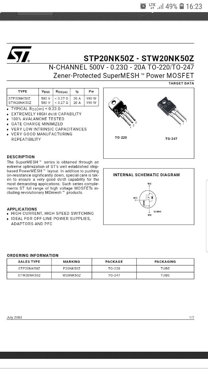 Tranzystor Mos-Fet ST W20NK50Z | Koronowo | Kup teraz na Allegro Lokalnie