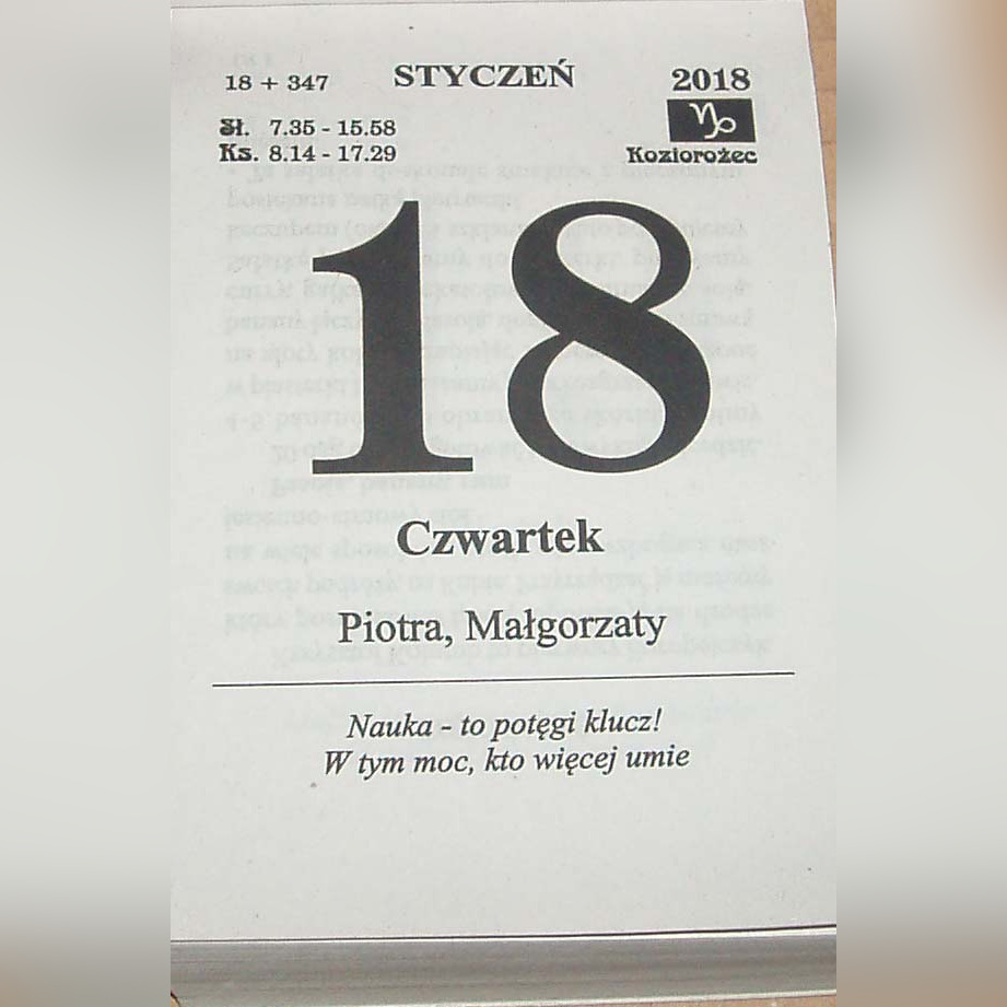 Kalendarz Na 2018 Rok Zdzierak Kartka Z Kalendarza Kup Teraz Za 1 00 Zl Laskowice Allegro Lokalnie