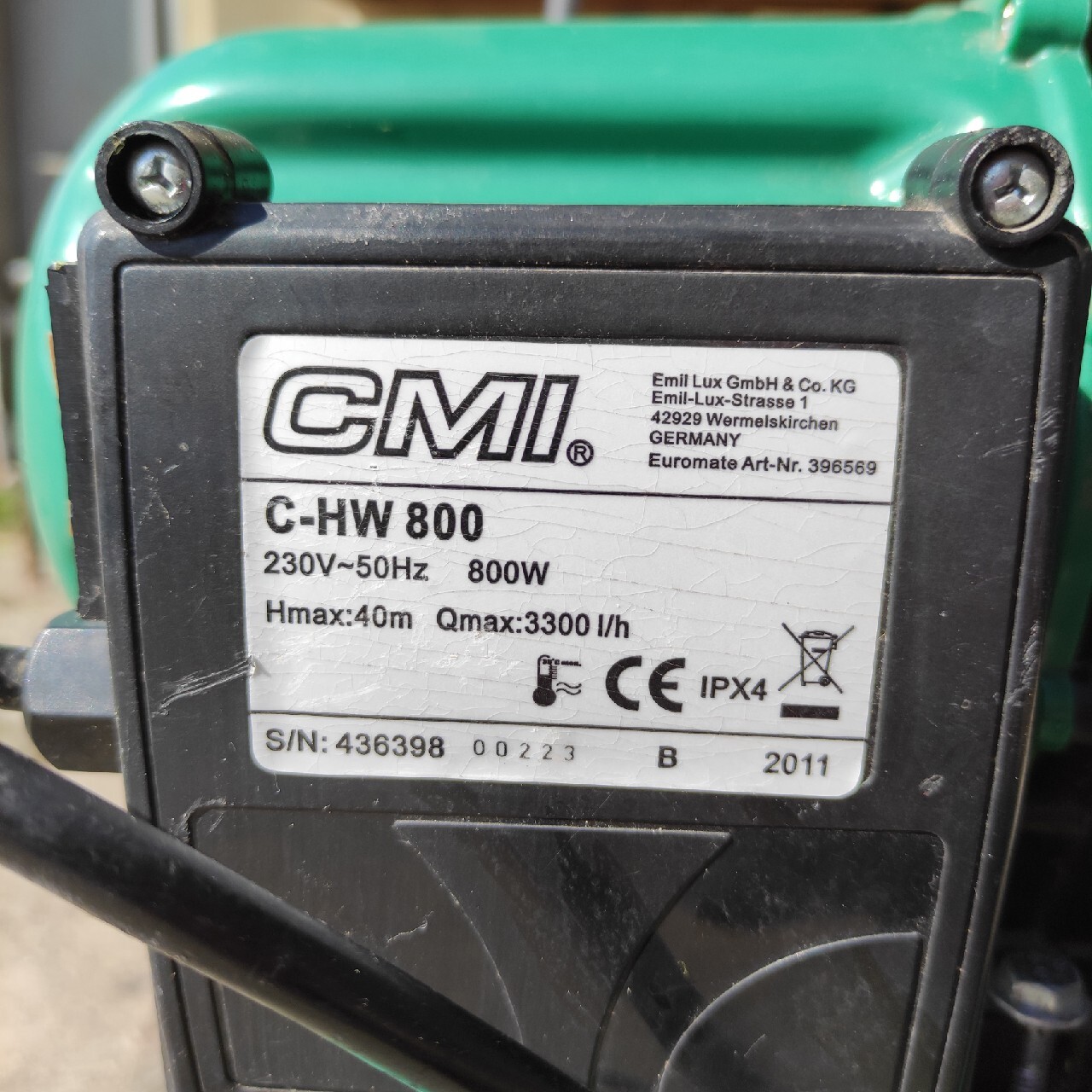 Pompa ogrodowa CMI C-HW 800 | Stargard | Licytacja na Allegro Lokalnie
