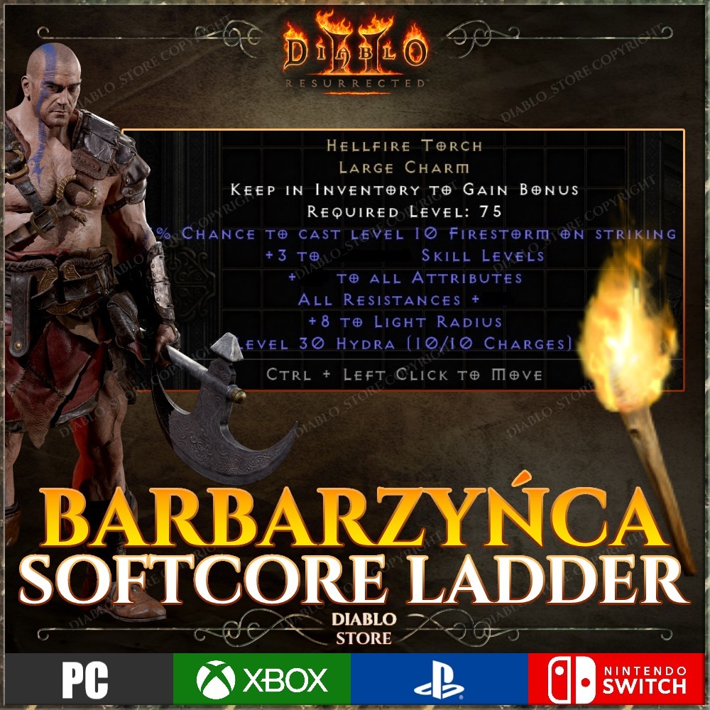 Diablo 2 Resurrected LADDER Barb Torch Pochodnia Kraków Kup teraz