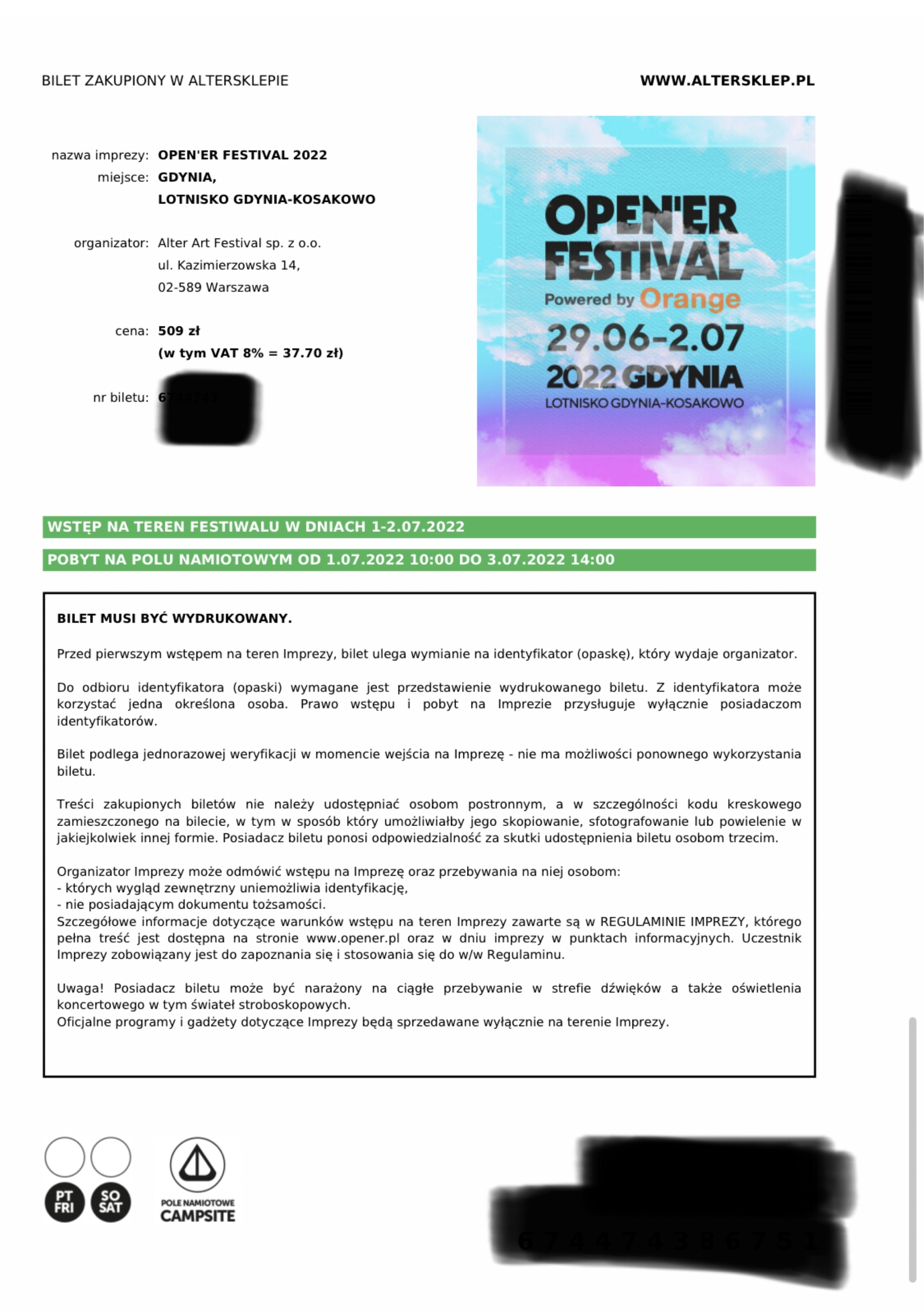 Opener Gdynia 2 bilety Warszawa Ogłoszenie na Allegro Lokalnie