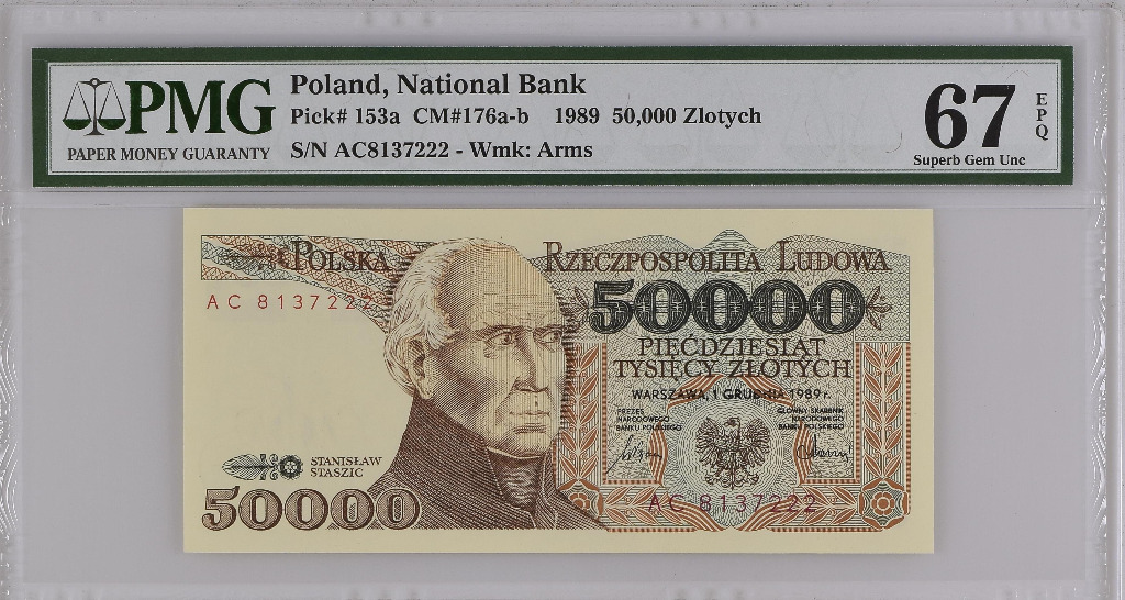 Banknot 50000 zł 1989 seria AC PMG 67 EPQ | Samborsko | Kup teraz na ...