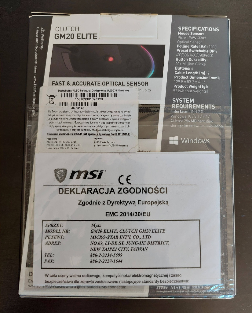 mysz przewodowa myszka MSI Clutch GM20 Elite Warszawa Kup teraz na