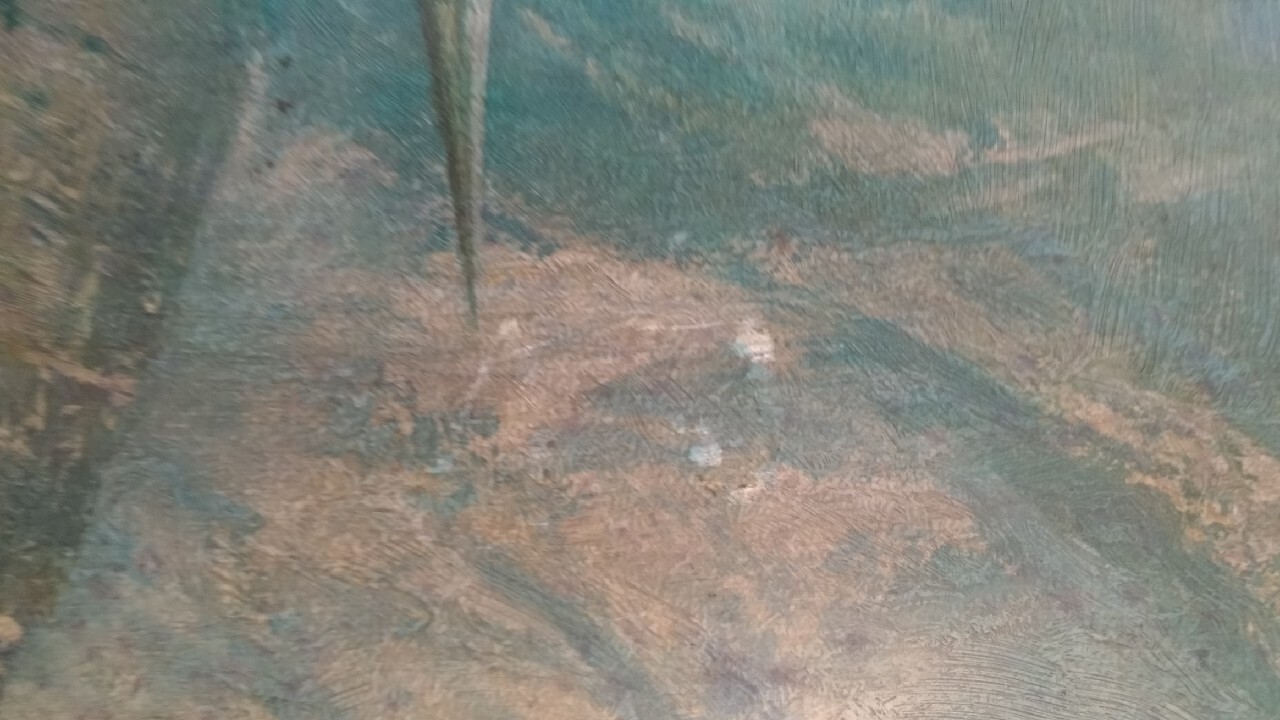 Zdjęcie oferty: Stary oleodruk na płycie, rama, duży, pejzaż gòry