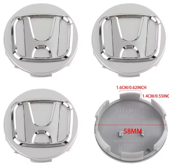 КОВПАЧКИ ЗАГЛУШКИ DO ДИСКІВ HONDA СРІБНЕ 58MM 