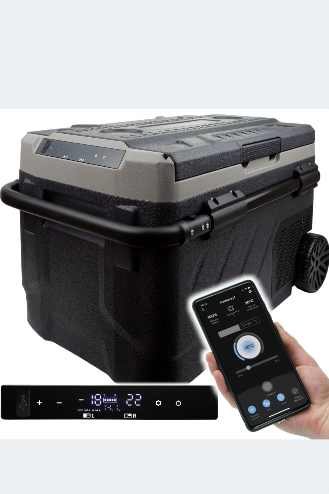 40L ХОЛОДИЛЬНИК КОМПРЕССОРНЫЙ -20°C 12V/24V|230V BLUETOOTH 2 КАМЕРЫ + БОЛЬШИЕ КОЛЕСА 