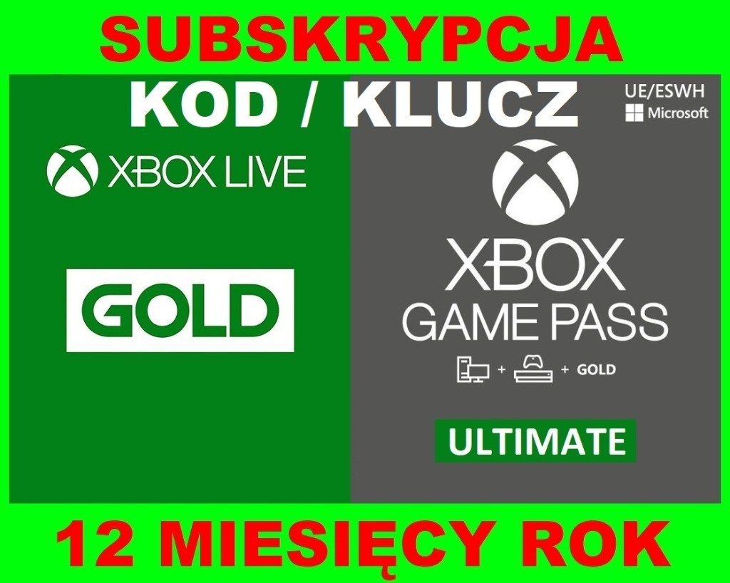 Xbox Live Gold + Game Pass 12 miesięcy ROK 365 dni Warszawa Kup