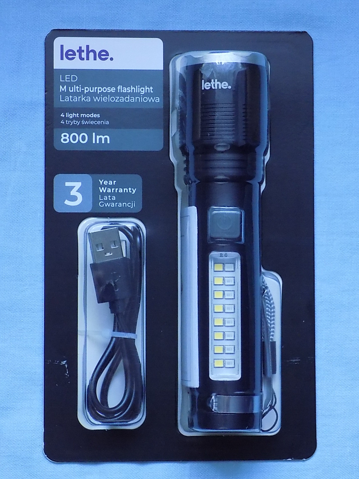 ЛІХТАРИК WIELOZADANIOWA - LETHE-800LM.- LED-4 TRYBY- ЧЕРВОНІ СВІТЛО СИГНАЛІЗАЦІЇ 