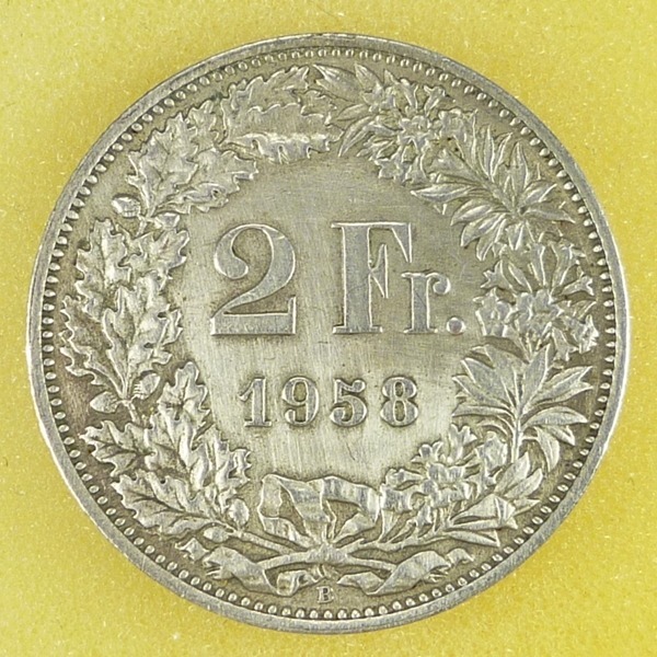 Zdjęcie oferty: Szwajcaria 2 franki, 1958, srebrna